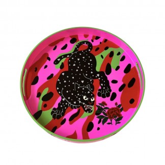 Round lacquer tray with the black panther  D40 cm